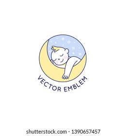Vector logo design template and emblem in simple line style - happy baby - badge for children store and baby care centers