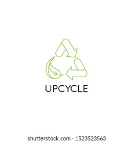 Vector Logo Design Template And Emblem In Simple Line Style - Upcycle - Recycle Symbol With Leaf - Sustainable Development Concept 