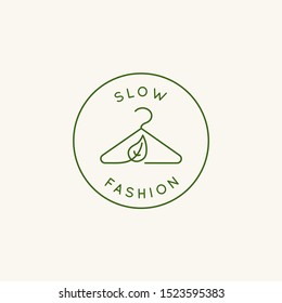 Vector logo design template and emblem in simple line style - sustainable slow fashion badge 