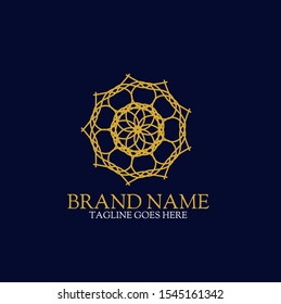 Vector logo design template and emblem with petals and lines - luxury beauty spa concept - golden badge for yoga studios, holistic medicine centers, natural and organic food products and packaging