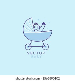 Vector Logo Design Template And Emblem In Simple Line Style - Happy Smiling Baby - Badge For Children Store And Baby Care Centers, Babysitting And Nanny Service