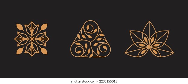 Vector logo design template and emblem  with petals and lines - luxury beauty spa concept - green badge for yoga studios, holistic medicine centers, natural and organic food products and packaging 
