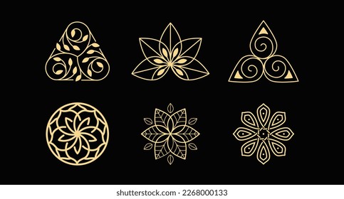 Vector logo design template and emblem  with petals and lines - luxury beauty spa concept - green badge for yoga studios, holistic medicine centers, natural and organic food products and packaging 