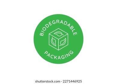 Vector logo design template and emblem in simple line style - recycled materials - badge for sustainable made products, biodegradable packaging