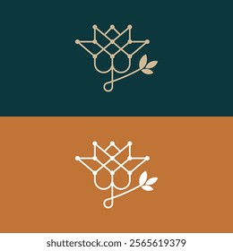 Vector logo design template and emblem with petals and lines - luxury beauty spa concept - green badge for yoga studios, holistic medicine centers, natural and organic food products and packaging
