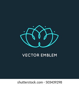Vector logo design template and emblem made with leaves and flowers -  beauty and spa - badge for yoga classes, holistic centers, natural cosmetics - meditation and health concept