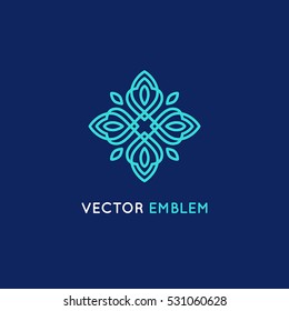 Vector logo design template and emblem made with leaves and lines - luxury beauty spa concept - badge for yoga studios, holistic medicine centers, natural and organic food products and packaging 