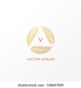 Vector logo design template and emblem made with golden palm trees - abstract sign with tropical leaves