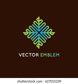 Vector logo design template and emblem made with  lines - green beauty spa concept - badge for yoga studios, holistic medicine centers