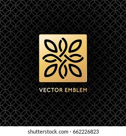 Vector logo design template and emblem  with leaves and lines - luxury beauty spa concept - golden badge for yoga studios, holistic medicine centers, natural and organic food products and packaging 