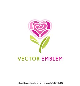 Vector logo design template and emblem - rose flower in heart shape - concept for cosmetics and beauty products packaging