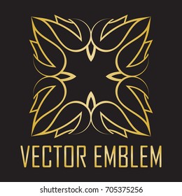 Vector logo design template and emblem with leaves and lines -  golden badge for  natural and organic food products and packaging