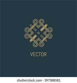 Vector  logo design template and emblems in trendy linear style. Linear Gold emblem on a colorfull  background. Logo template for Cafe, Hotel, Heraldic, Restaurant, Boutique