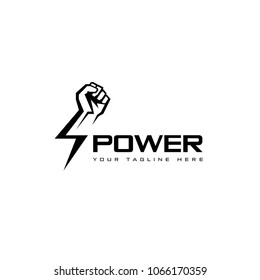 Vector logo design template. Fist male hand, proletarian protest symbol. Power sign