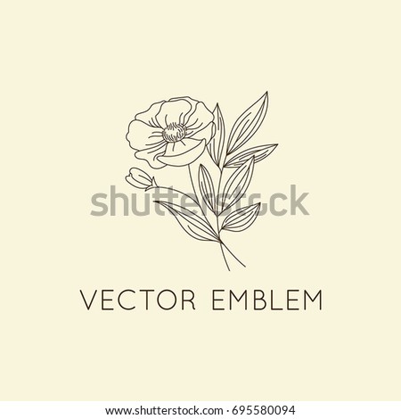 Vector logo design template - floral illustration in simple minimal linear style - emblem and icon for natural cosmetics packaging - poppy flower