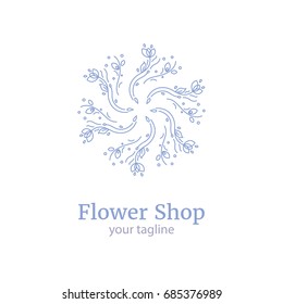 Vector logo design template for flower shop, Spa salon, floral boutique isolated on white background. Flower icon concept. Circle logotype. Florist  sign. EPS10.