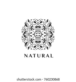 Vector logo design template, flowers and leaves ornaments,  golden foil, florist shop emblems, organic cosmetics packaging, luxury products design elements for boutique, restaurant hotel 