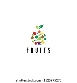 Vector logo design template with fruit and vegetable icons in a modern and trendy style - abstract symbols for organic shops, healthy food stores or vegetarian cafes.