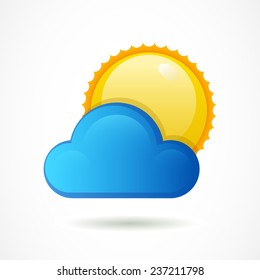 Vector logo design template. Glossy sun with blue cloud. Design concept for ecology or environment. Weather icon.