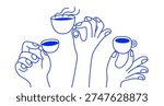 Vector logo design template and graphic elements for advertising, branding, posters and banners, funny cartoon illustrations with smiling character, coffee cup mascot, print and sticker