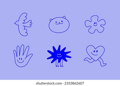 Vector logo design template and graphic elements for advertising, branding, posters and banners, funny cartoon illustrations with smiling character and mascots, abstract stickers and line icons