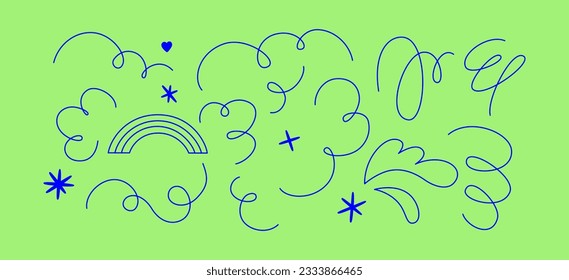 Vector logo design template and graphic elements for advertising, branding, posters and banners, funny cartoon illustrations with smiling character and mascots, abstract stickers and line icons