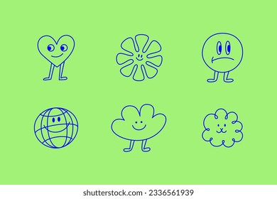 Vector logo design template and graphic elements for advertising, branding, posters and banners, funny cartoon illustrations with smiling character and mascots, abstract stickers and line icons