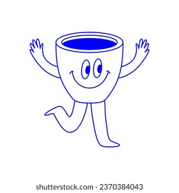 Vector logo design template and graphic elements for advertising, branding, posters and banners, funny cartoon illustrations with smiling character, coffee cup running, abstract stickers and line icon