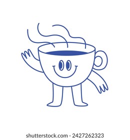 Vector logo design template and graphic elements for advertising, branding, posters and banners, funny cartoon illustrations with smiling character, coffee cup mascot, print and sticker