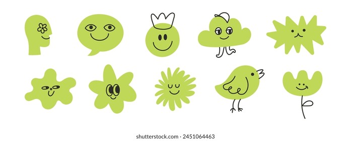 Vector logo design template and graphic elements for advertising, branding, posters and banners, funny cartoon illustrations with smiling character and mascots, abstract stickers and line icons
