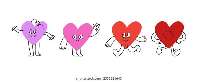 Vector logo design template and graphic elements for advertising, branding, posters and banners, funny cartoon illustrations with smiling heart characters and mascots