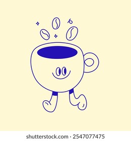 Vector logo design template and graphic elements for advertising, branding, posters and banners, funny cartoon illustrations with smiling character, coffee cup mascot, print and sticker