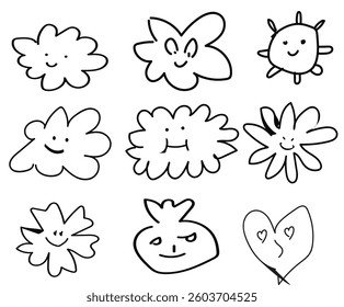 Vector logo design template and graphic elements for advertising, branding, posters and banners, funny cartoon illustrations with smiling character and mascots, abstract stickers and line icons