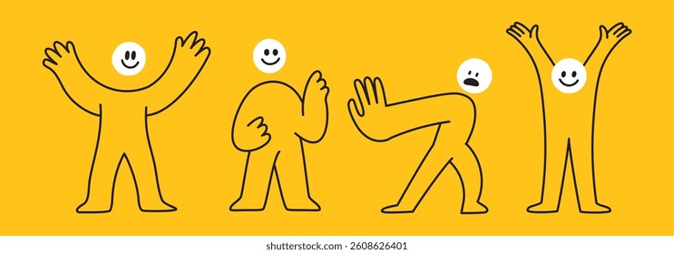 Vector logo design template and graphic elements for advertising, branding, posters and banners, funny cartoon characters, man illustrations with smiling mascots 