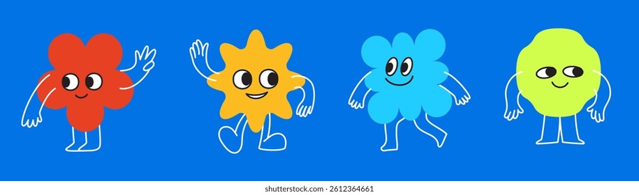 Vector logo design template and graphic elements for advertising, branding, posters and banners, funny cartoon illustrations with smiling character and mascots, abstract stickers and line icons