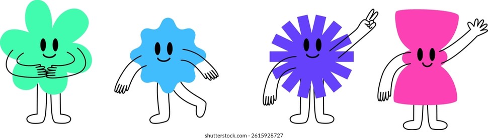 Vector logo design template and graphic elements for handmade advertising, branding, posters, and banners. Fun cartoon illustrations with smiling characters and mascots, abstract stickers