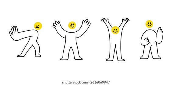 Vector logo design template and graphic elements for advertising, branding, posters and banners, funny cartoon characters, man illustrations with smiling mascots. Vector illustration eps file