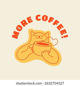 Vector logo design template and graphic element for advertising, branding, posters and banners, funny cartoon illustration with smiling character and mascot, coffee lover, specialty coffee spot emblem