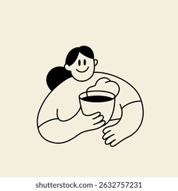 Vector logo design template and graphic element for advertising, branding, posters and banners, funny cartoon illustration with smiling character and mascot, coffee lover, specialty coffee spot emblem