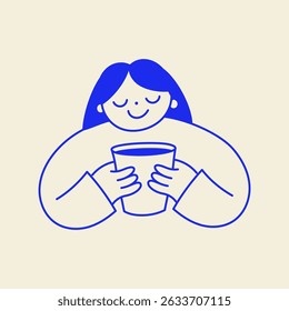 Vector logo design template and graphic element for advertising, branding, posters and banners, funny cartoon illustration with smiling character and mascot, coffee lover, specialty coffee spot emblem