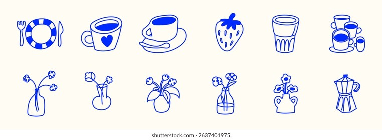 Vector logo design template and graphic elements for advertising, branding, posters and banners, funny cartoon illustrations, prints and stickers, brunch cafe , bakery and coffee shops concepts