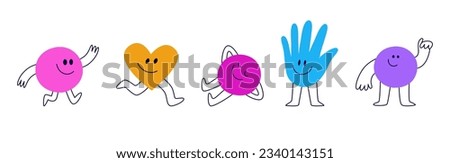 Vector logo design template and graphic elements for advertising, branding, posters and banners, funny cartoon illustrations with smiling character and mascots, abstract stickers and line icons