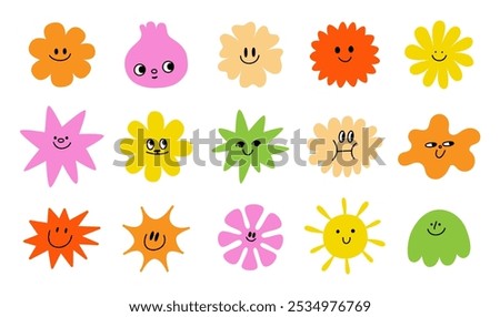 Vector logo design template and graphic elements for advertising, branding, posters and banners, funny cartoon illustrations with smiling character and mascots, abstract stickers and line icons
