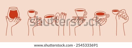 Vector logo design template and graphic elements for advertising, branding, posters and banners, funny cartoon illustrations with smiling character, coffee cup mascot, print and sticker