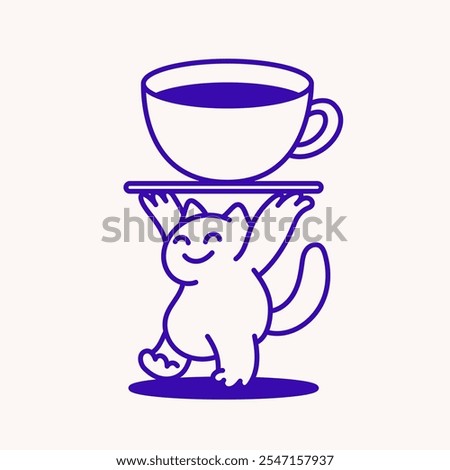 Vector logo design template and graphic elements for advertising, branding, posters and banners, funny cartoon illustrations with smiling character, coffee cup mascot, print and sticker