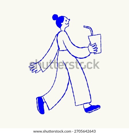 Vector logo design template and graphic element for advertising, branding, posters and banners, funny cartoon  illustration with smiling girl character and mascot with coffee