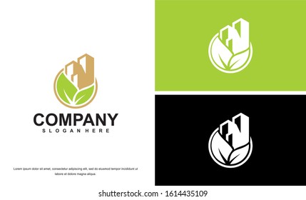 vector logo design template. green leaves eco home