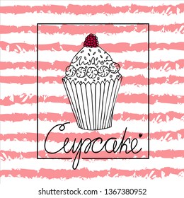 Vector logo design template. Hand drawn cake. Cupcakes bakery icon. Vector illustration.