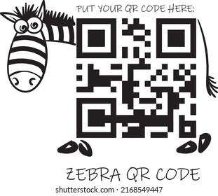 Vektor Logo Design Vorlage Illustration der süßen Linie Kunst Zebra QR-Code.