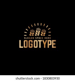 Vector logo design template isolated on black background ideal for agriculture, organic food, grocery, natural harvest, baby food, cookies, cereals.